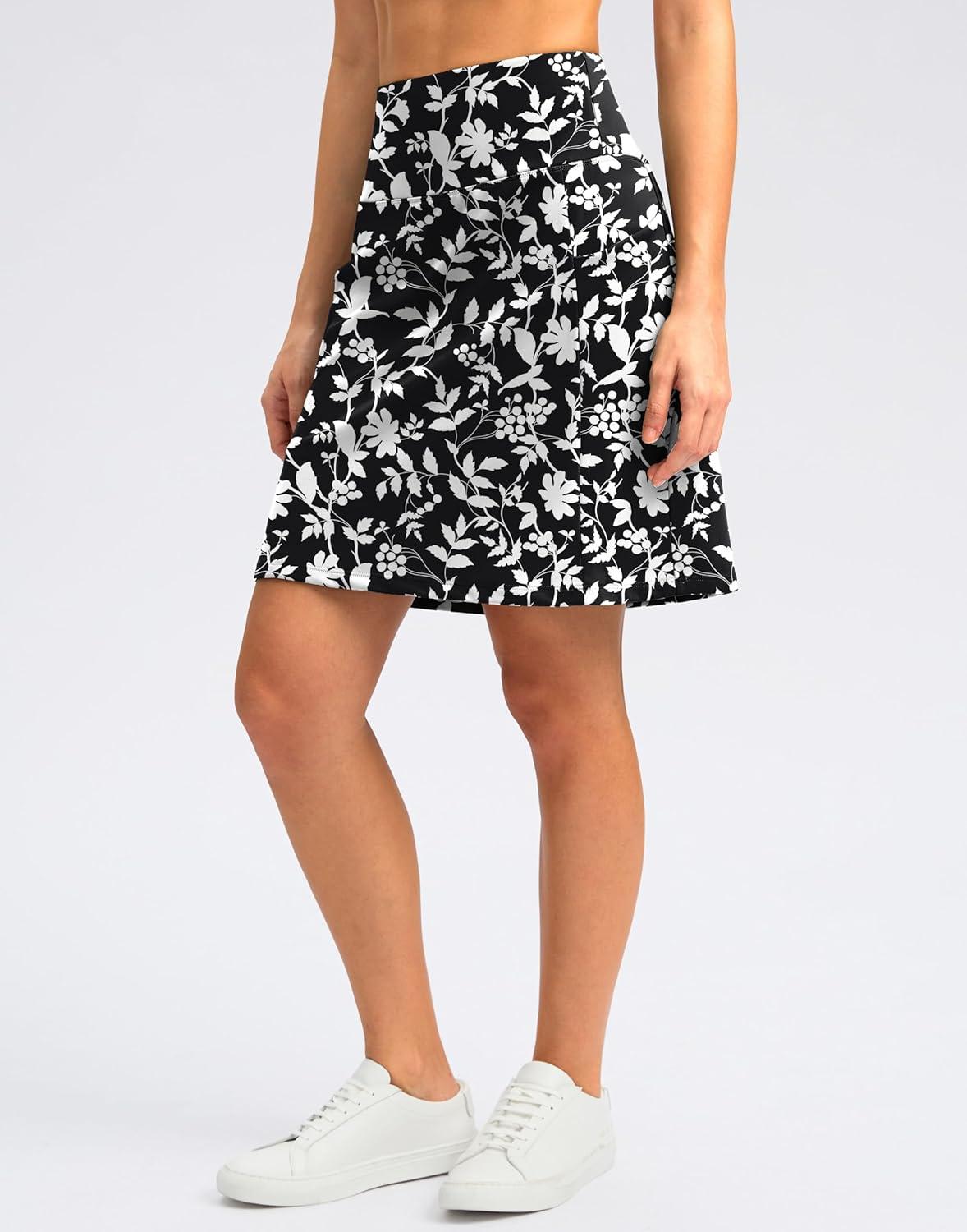 imageSANTINY 18quot Skorts for Women with 4 Pockets High Waist Long Athletic Tennis Skirt Golf Skort Dressy CasualBlack Flower