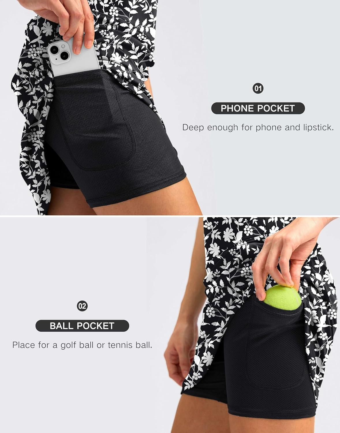imageSANTINY 18quot Skorts for Women with 4 Pockets High Waist Long Athletic Tennis Skirt Golf Skort Dressy CasualBlack Flower