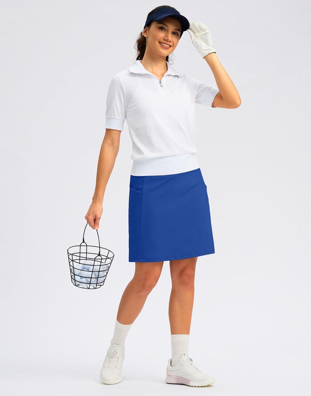 imageSANTINY 18quot Skorts for Women with 4 Pockets High Waist Long Athletic Tennis Skirt Golf Skort Dressy CasualBlue