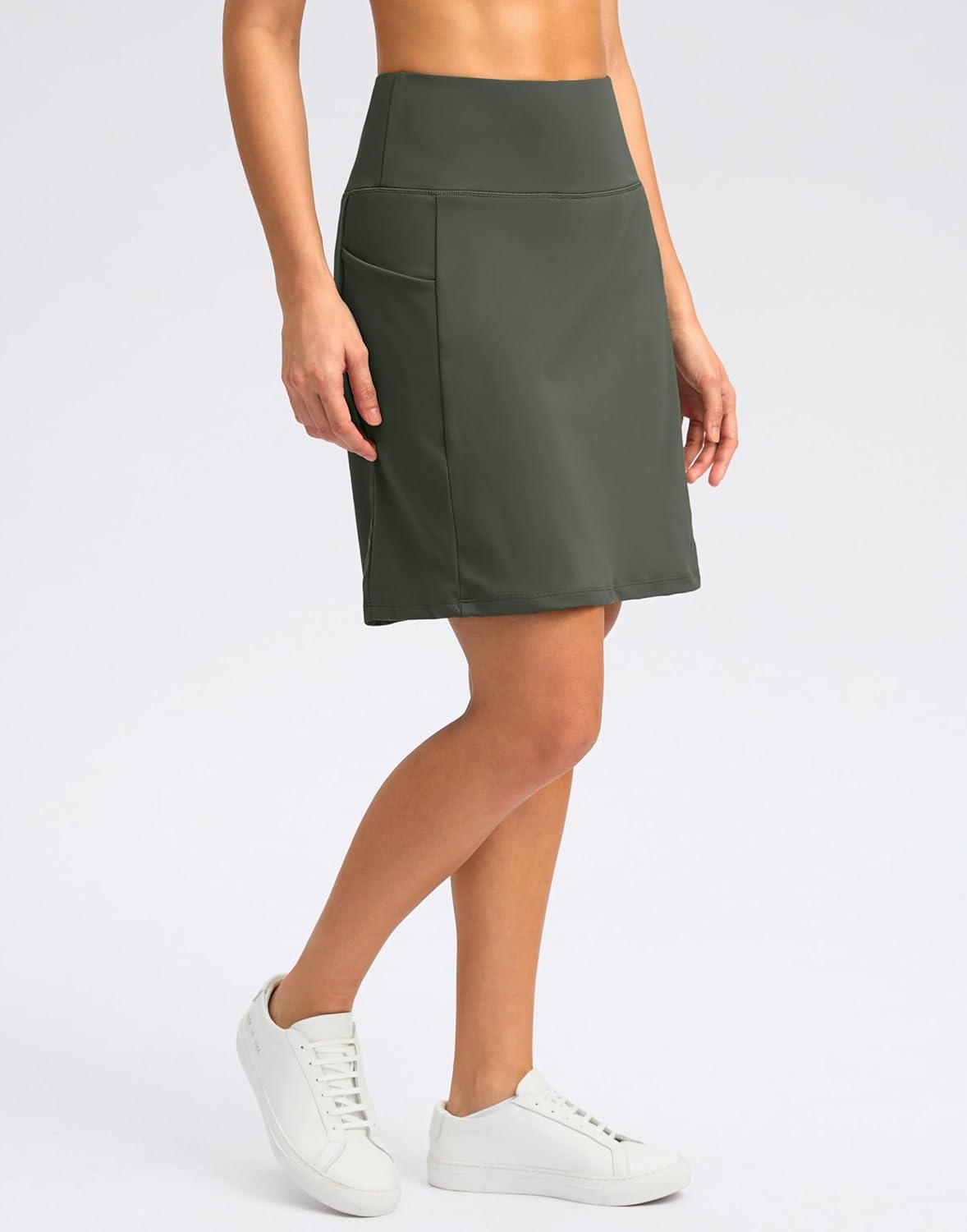 imageSANTINY 18quot Skorts for Women with 4 Pockets High Waist Long Athletic Tennis Skirt Golf Skort Dressy CasualGrey Sage