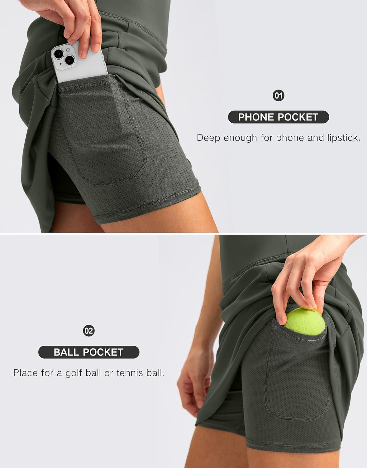 imageSANTINY 18quot Skorts for Women with 4 Pockets High Waist Long Athletic Tennis Skirt Golf Skort Dressy CasualGrey Sage