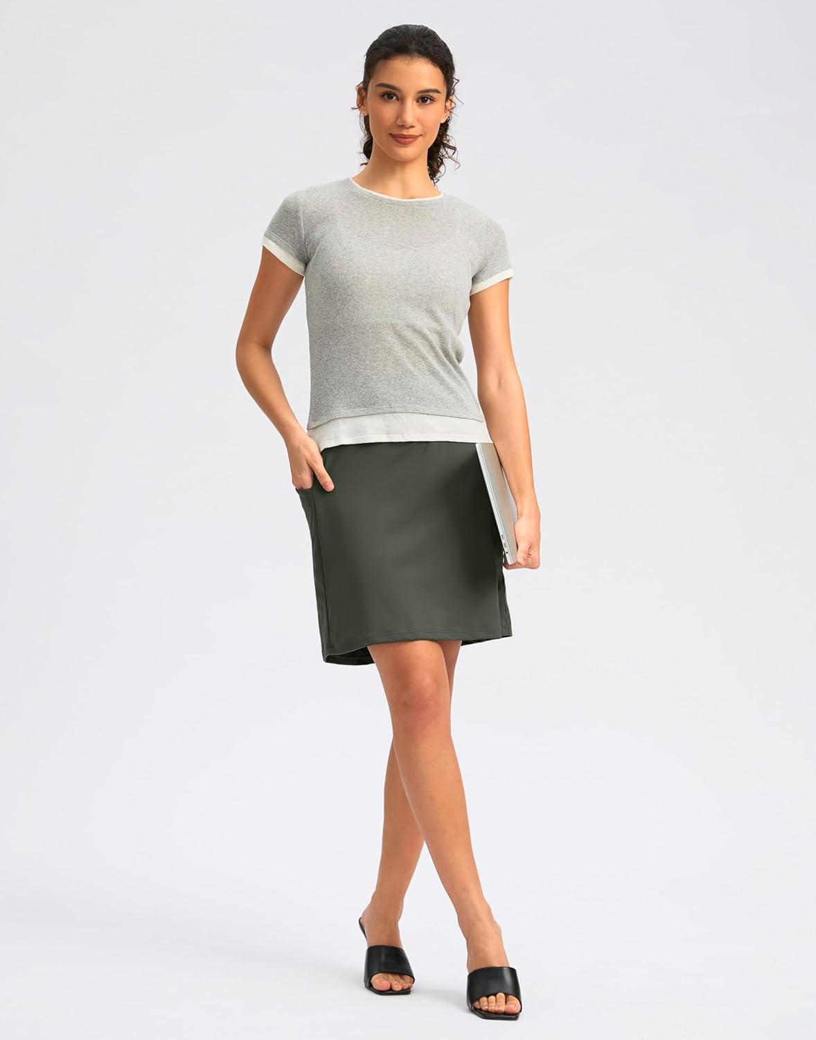 imageSANTINY 18quot Skorts for Women with 4 Pockets High Waist Long Athletic Tennis Skirt Golf Skort Dressy CasualGrey Sage