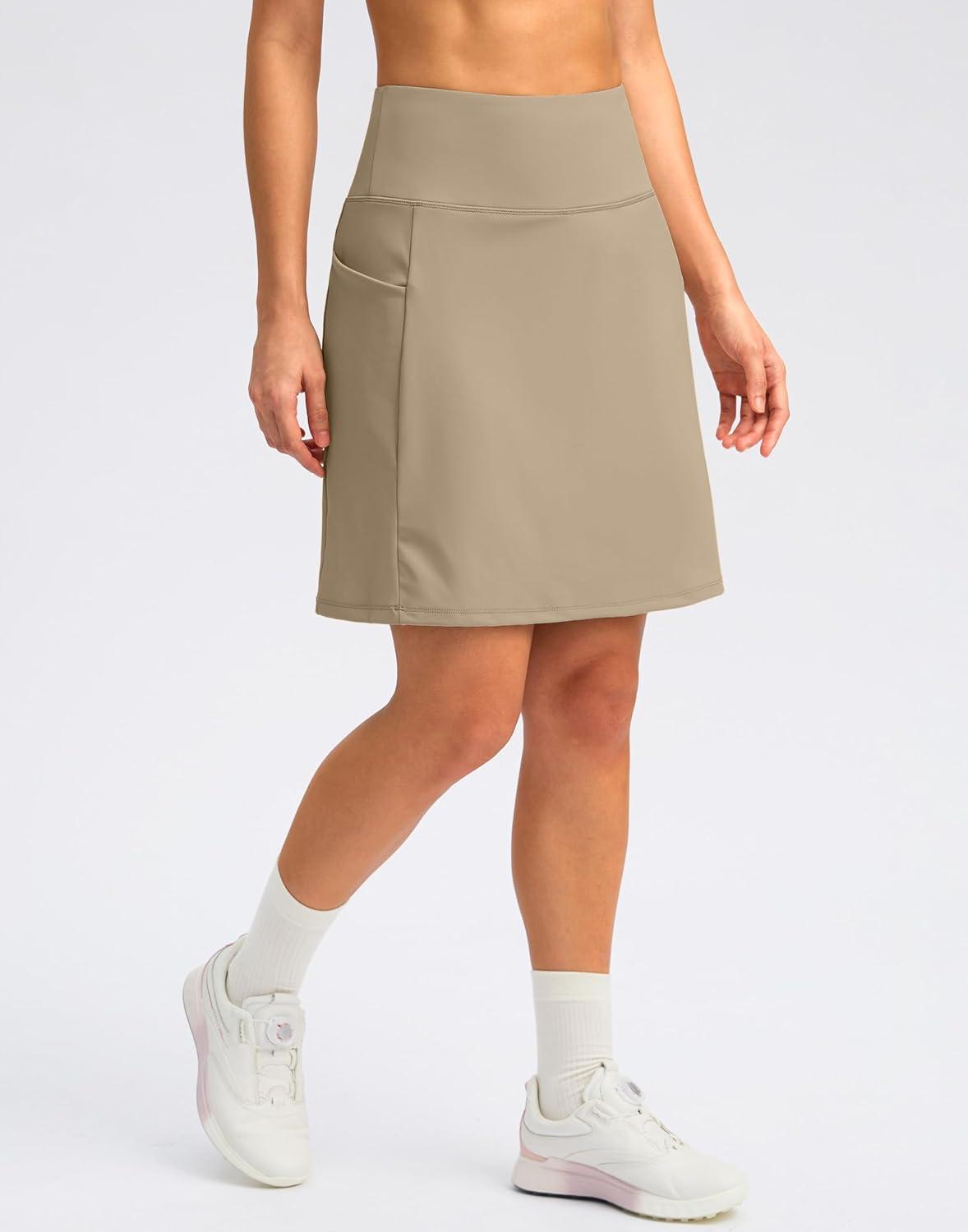 imageSANTINY 18quot Skorts for Women with 4 Pockets High Waist Long Athletic Tennis Skirt Golf Skort Dressy CasualKhaki