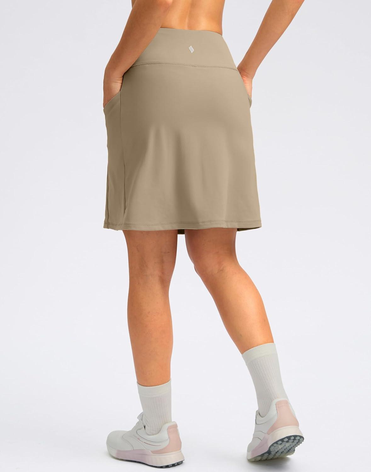 imageSANTINY 18quot Skorts for Women with 4 Pockets High Waist Long Athletic Tennis Skirt Golf Skort Dressy CasualKhaki