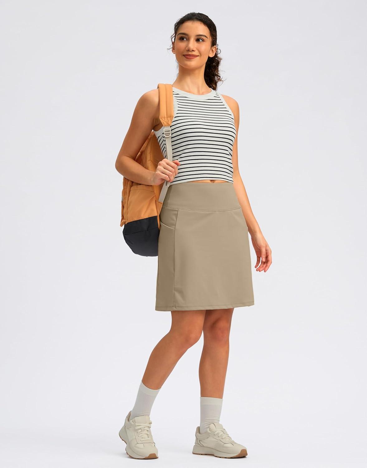imageSANTINY 18quot Skorts for Women with 4 Pockets High Waist Long Athletic Tennis Skirt Golf Skort Dressy CasualKhaki