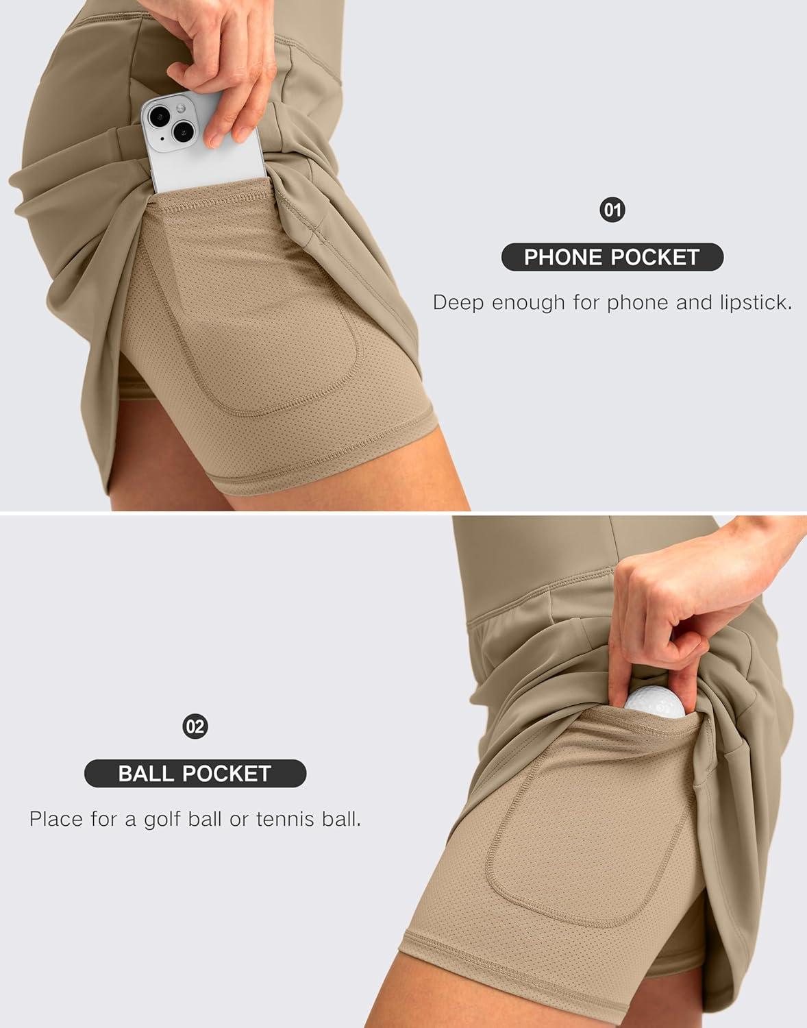 imageSANTINY 18quot Skorts for Women with 4 Pockets High Waist Long Athletic Tennis Skirt Golf Skort Dressy CasualKhaki