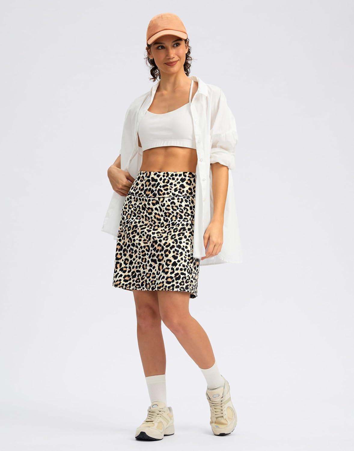 imageSANTINY 18quot Skorts for Women with 4 Pockets High Waist Long Athletic Tennis Skirt Golf Skort Dressy CasualLeopard