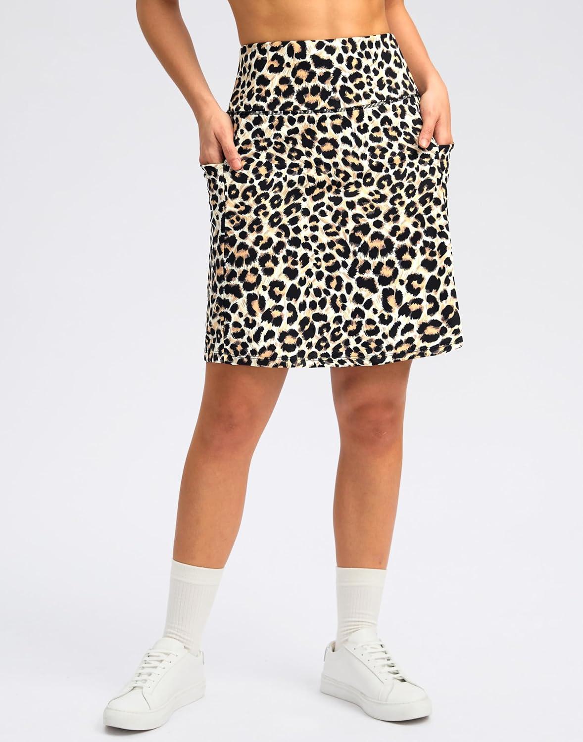 imageSANTINY 18quot Skorts for Women with 4 Pockets High Waist Long Athletic Tennis Skirt Golf Skort Dressy CasualLeopard