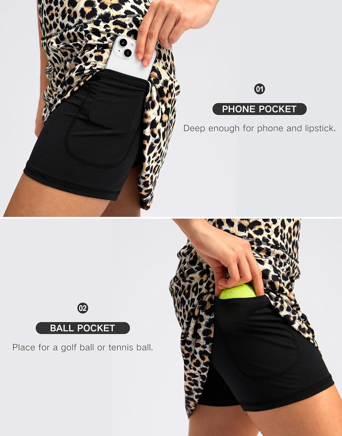 imageSANTINY 18quot Skorts for Women with 4 Pockets High Waist Long Athletic Tennis Skirt Golf Skort Dressy CasualLeopard