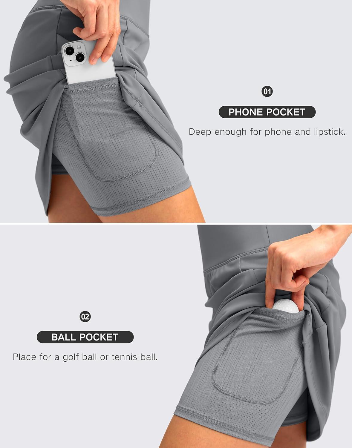 imageSANTINY 18quot Skorts for Women with 4 Pockets High Waist Long Athletic Tennis Skirt Golf Skort Dressy CasualLight Grey