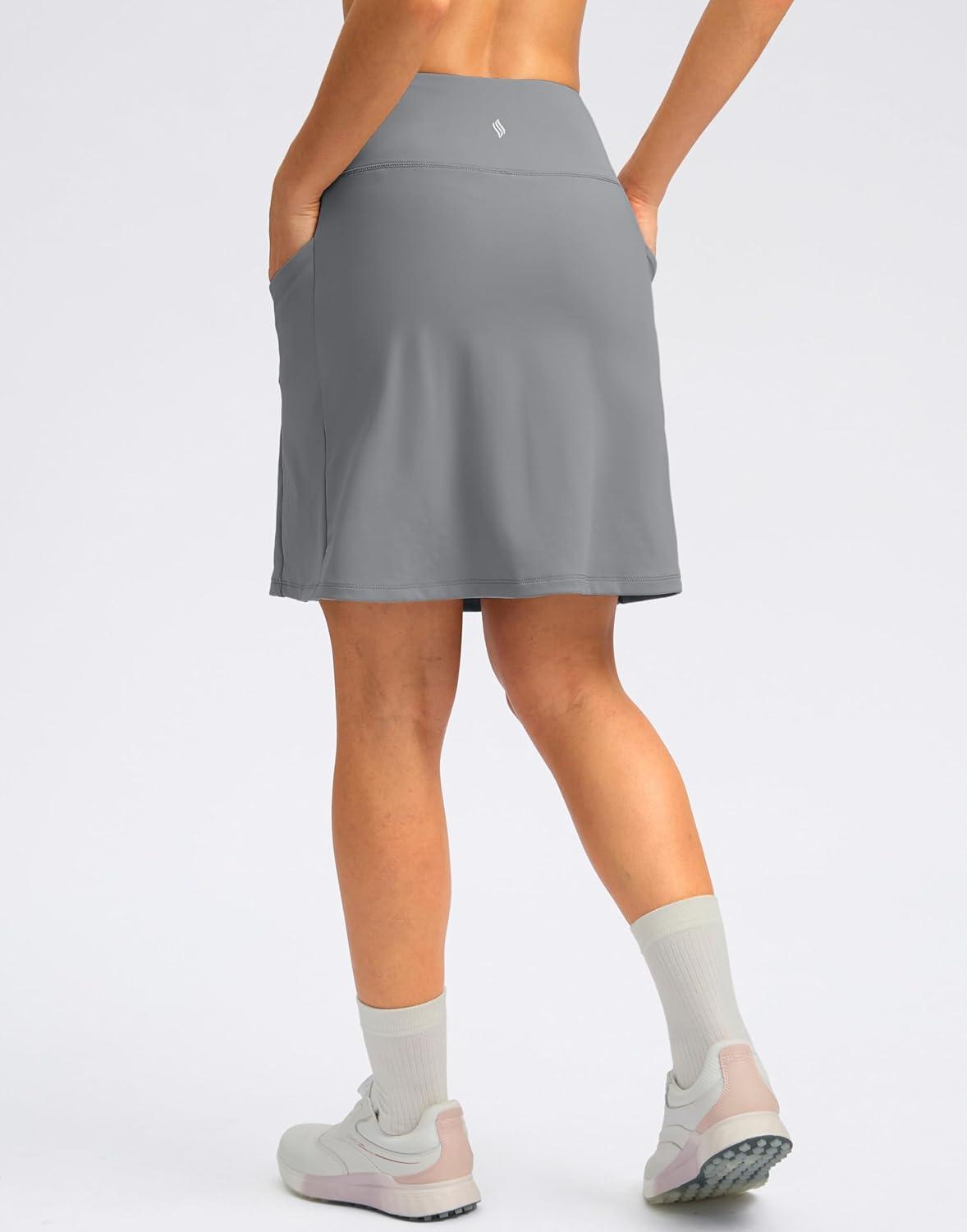 imageSANTINY 18quot Skorts for Women with 4 Pockets High Waist Long Athletic Tennis Skirt Golf Skort Dressy CasualLight Grey