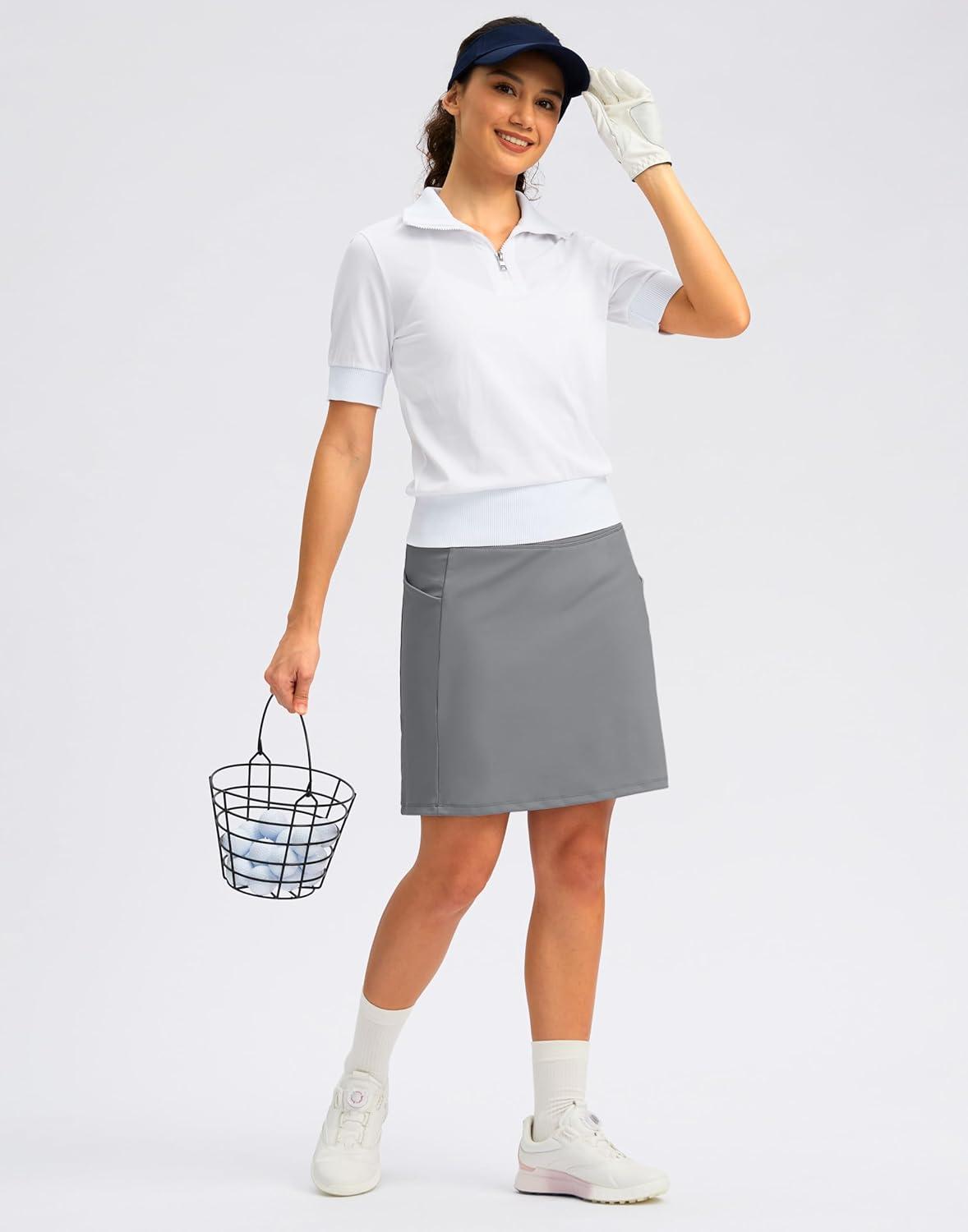 imageSANTINY 18quot Skorts for Women with 4 Pockets High Waist Long Athletic Tennis Skirt Golf Skort Dressy CasualLight Grey