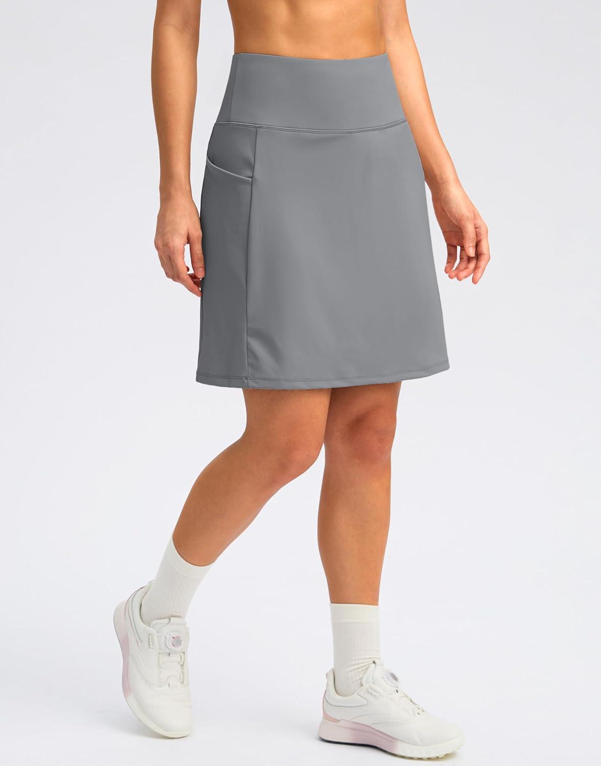 imageSANTINY 18quot Skorts for Women with 4 Pockets High Waist Long Athletic Tennis Skirt Golf Skort Dressy CasualLight Grey