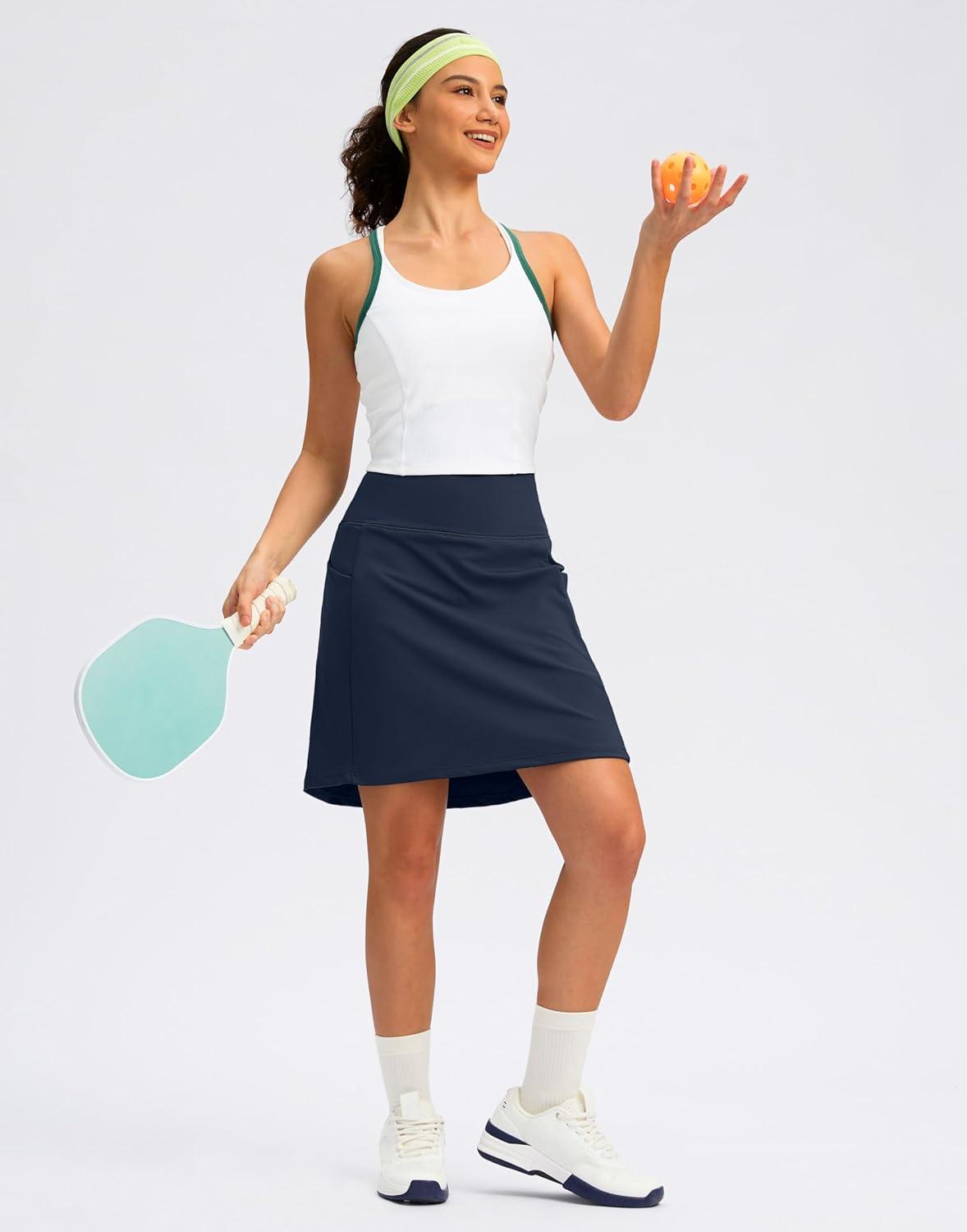 imageSANTINY 18quot Skorts for Women with 4 Pockets High Waist Long Athletic Tennis Skirt Golf Skort Dressy CasualNavy