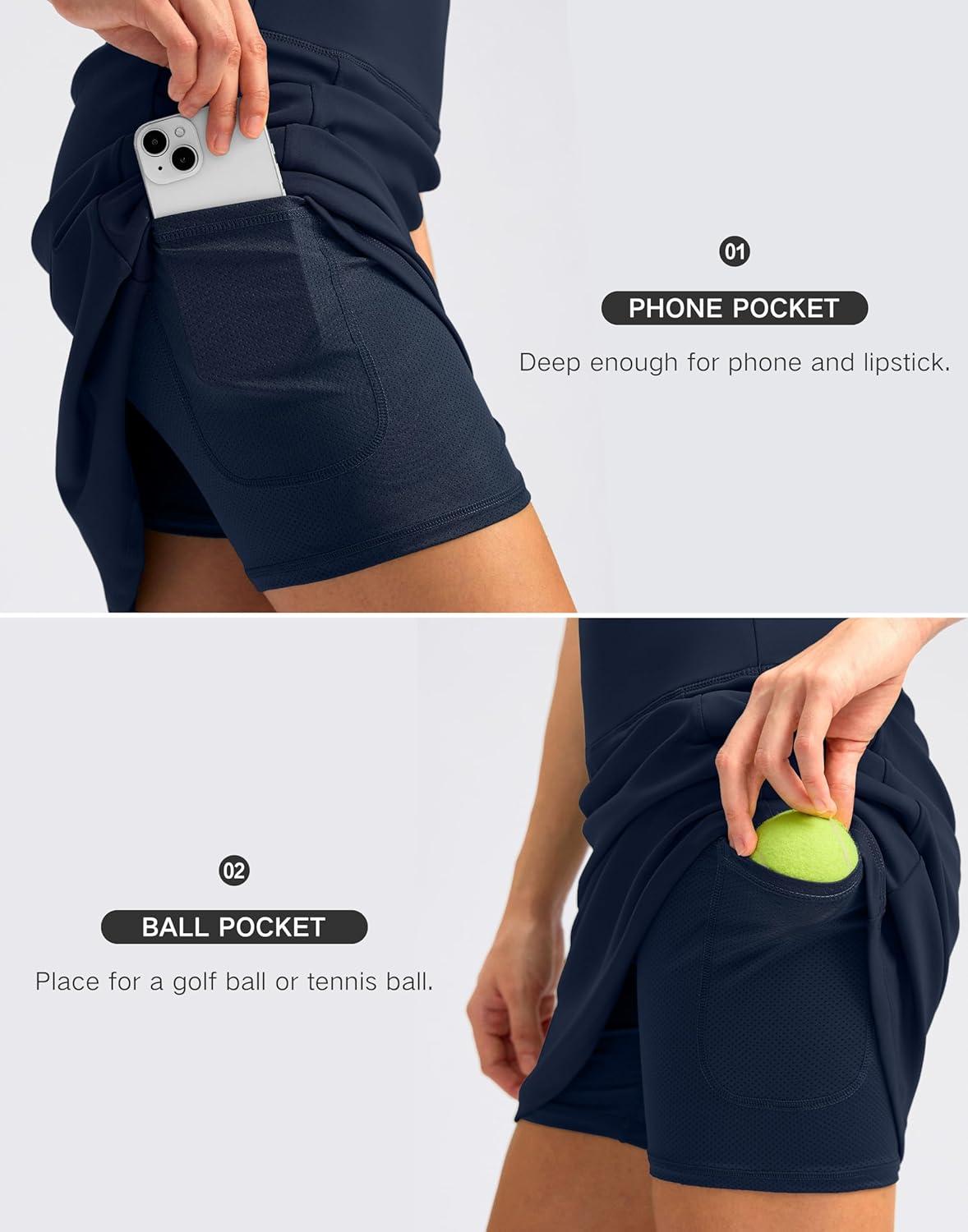 imageSANTINY 18quot Skorts for Women with 4 Pockets High Waist Long Athletic Tennis Skirt Golf Skort Dressy CasualNavy