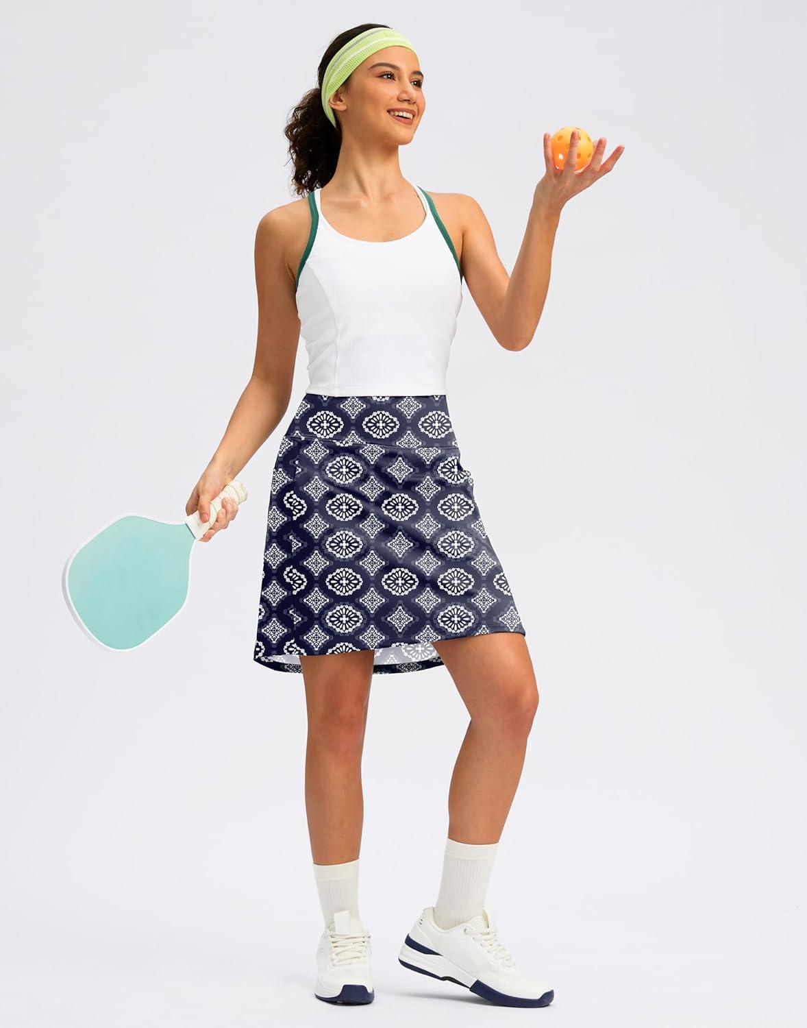 imageSANTINY 18quot Skorts for Women with 4 Pockets High Waist Long Athletic Tennis Skirt Golf Skort Dressy CasualNavy Pattern