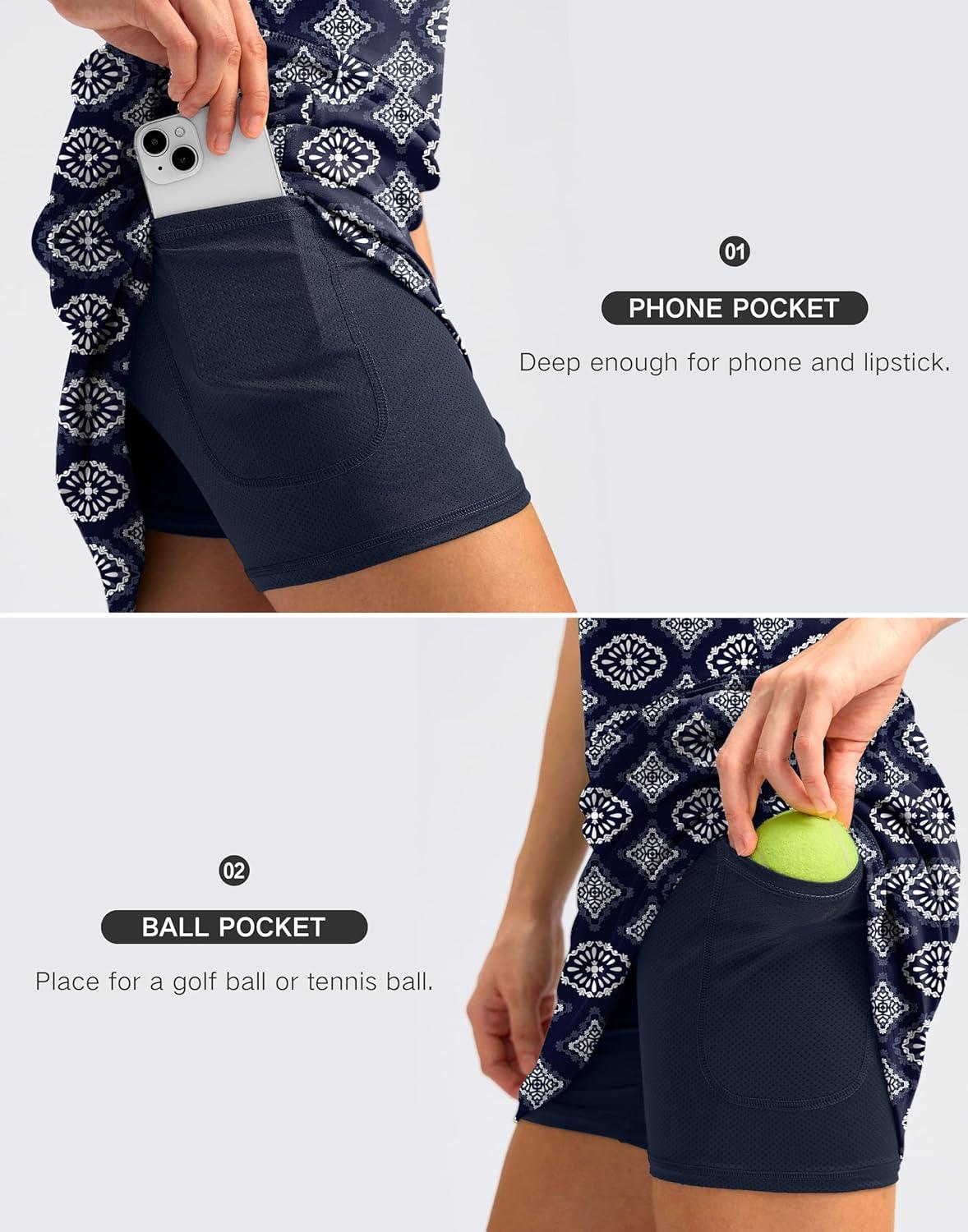 imageSANTINY 18quot Skorts for Women with 4 Pockets High Waist Long Athletic Tennis Skirt Golf Skort Dressy CasualNavy Pattern