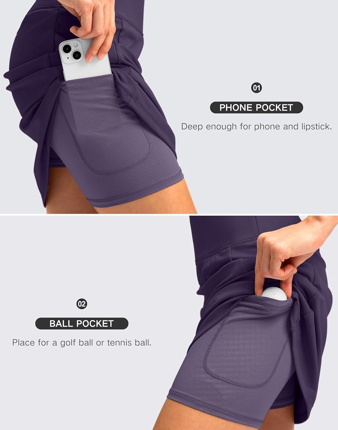 imageSANTINY 18quot Skorts for Women with 4 Pockets High Waist Long Athletic Tennis Skirt Golf Skort Dressy CasualPurple