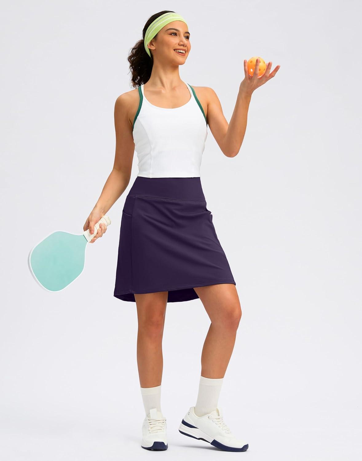 imageSANTINY 18quot Skorts for Women with 4 Pockets High Waist Long Athletic Tennis Skirt Golf Skort Dressy CasualPurple