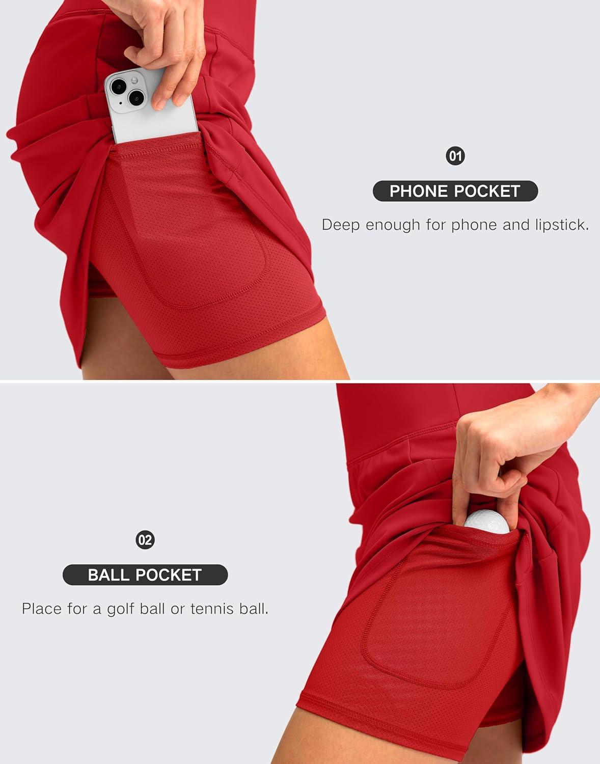 imageSANTINY 18quot Skorts for Women with 4 Pockets High Waist Long Athletic Tennis Skirt Golf Skort Dressy CasualRed