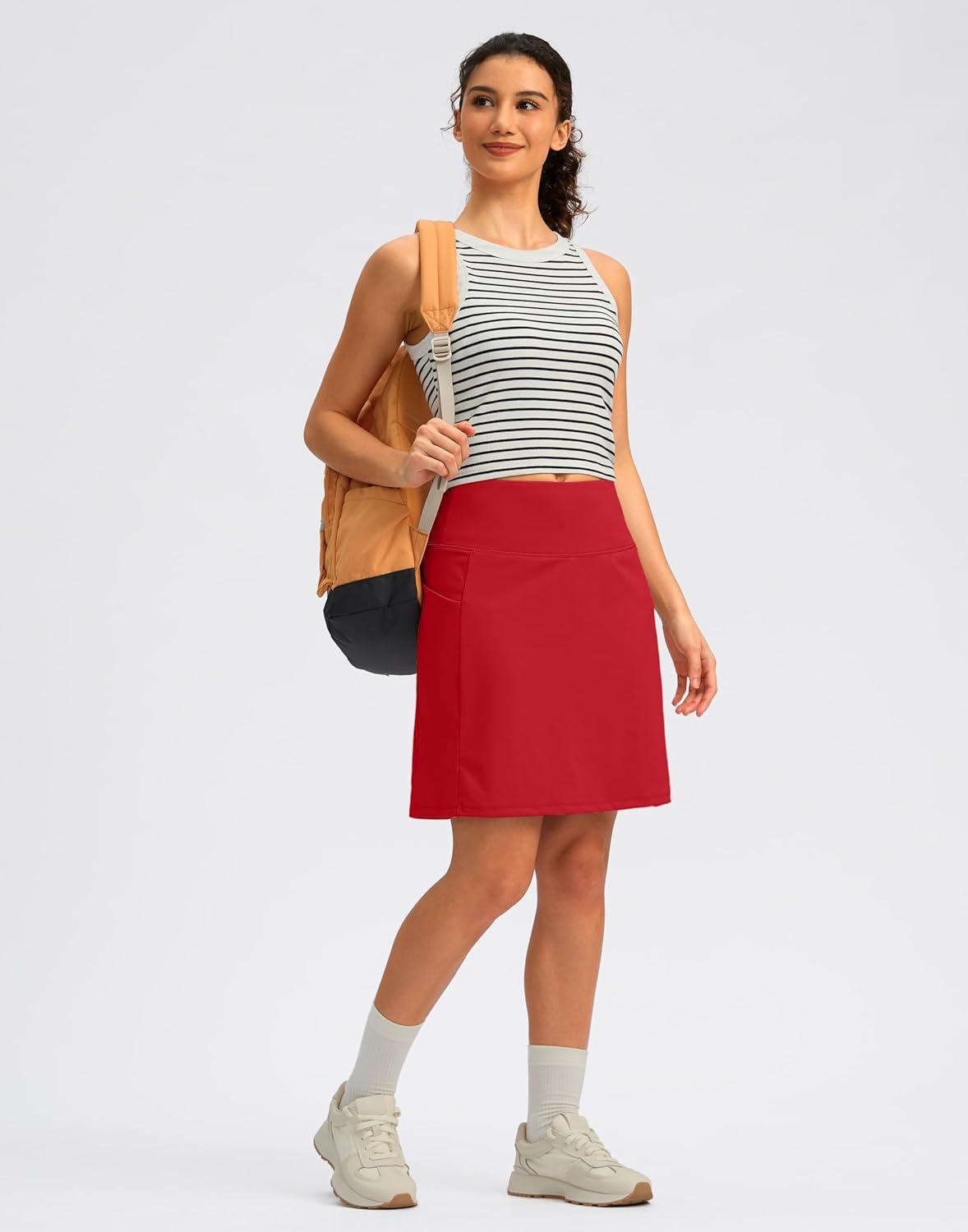 imageSANTINY 18quot Skorts for Women with 4 Pockets High Waist Long Athletic Tennis Skirt Golf Skort Dressy CasualRed