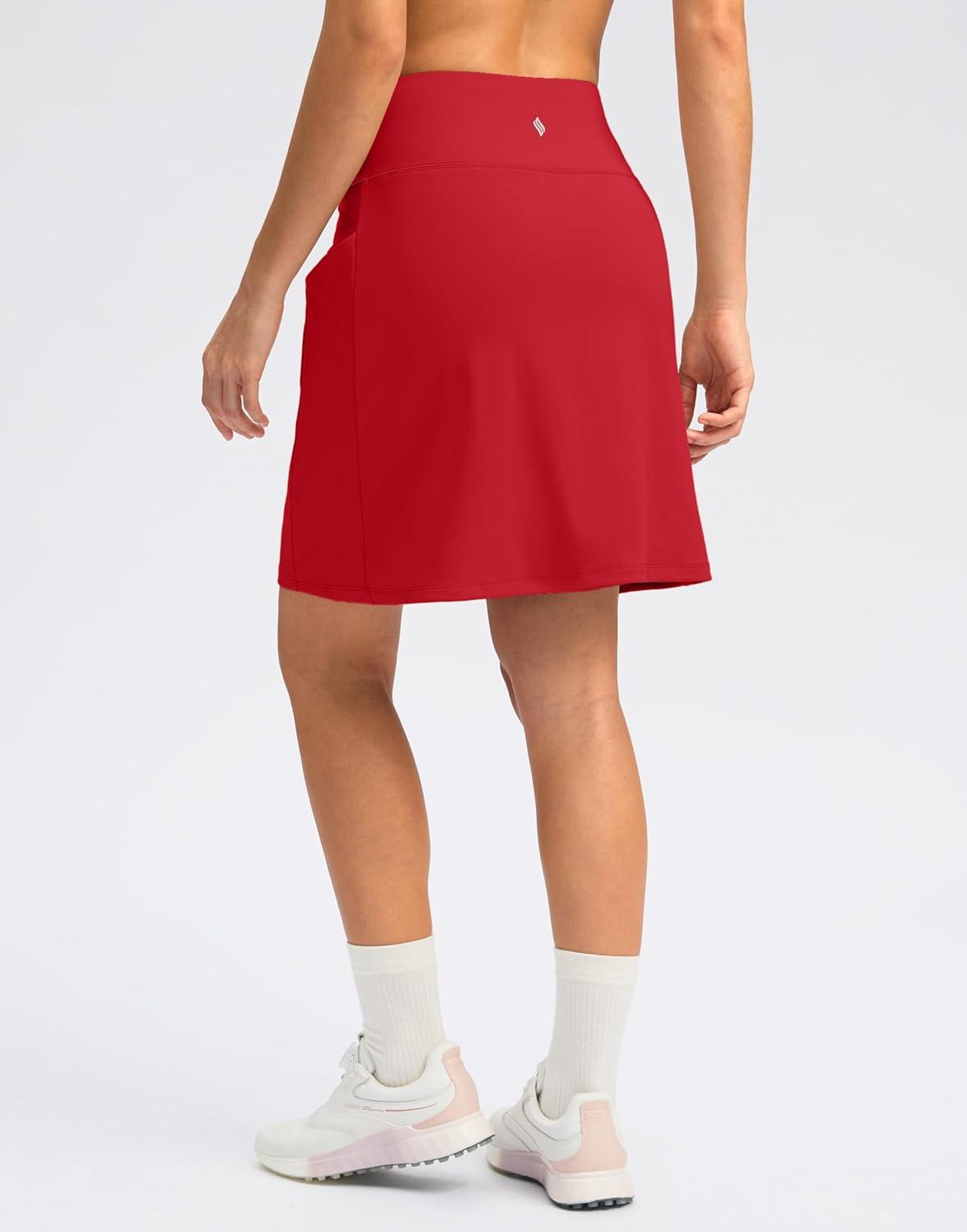 imageSANTINY 18quot Skorts for Women with 4 Pockets High Waist Long Athletic Tennis Skirt Golf Skort Dressy CasualRed