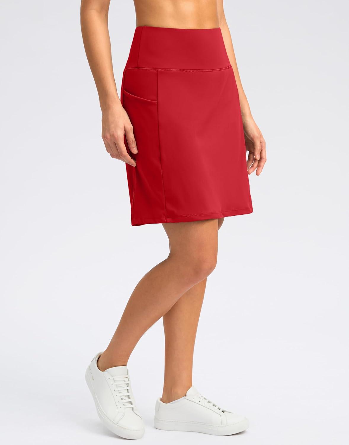 imageSANTINY 18quot Skorts for Women with 4 Pockets High Waist Long Athletic Tennis Skirt Golf Skort Dressy CasualRed