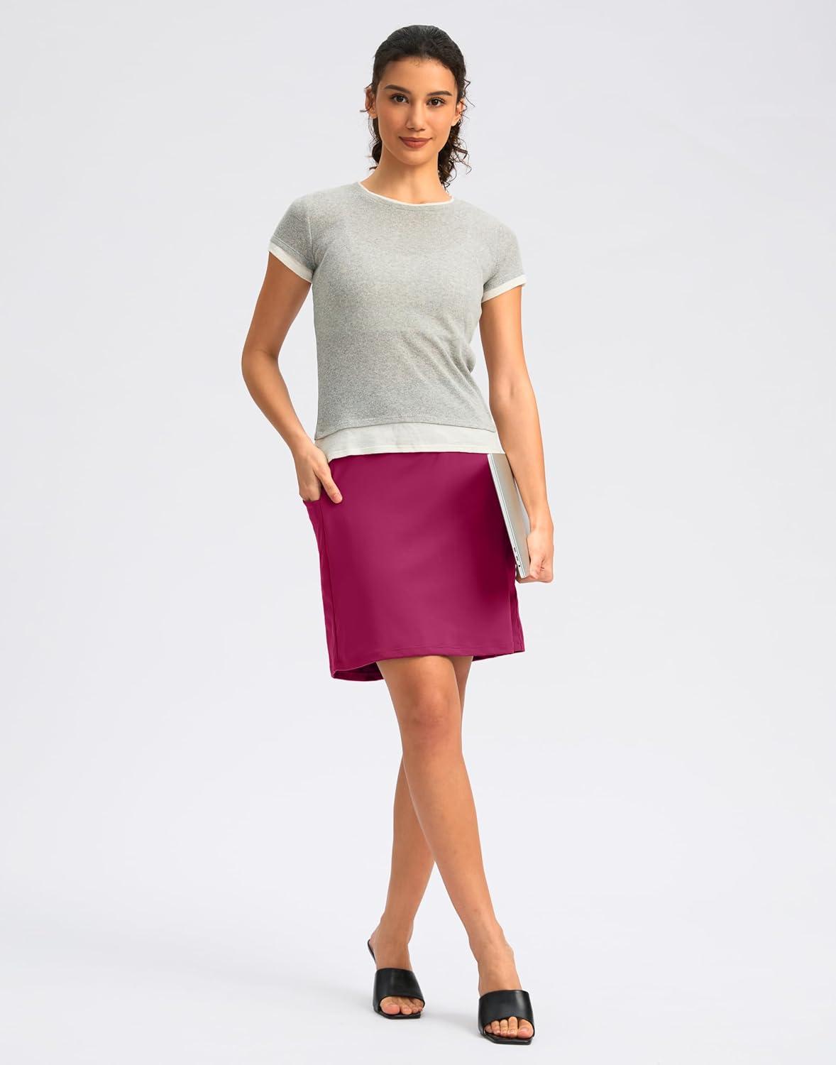 imageSANTINY 18quot Skorts for Women with 4 Pockets High Waist Long Athletic Tennis Skirt Golf Skort Dressy CasualRose