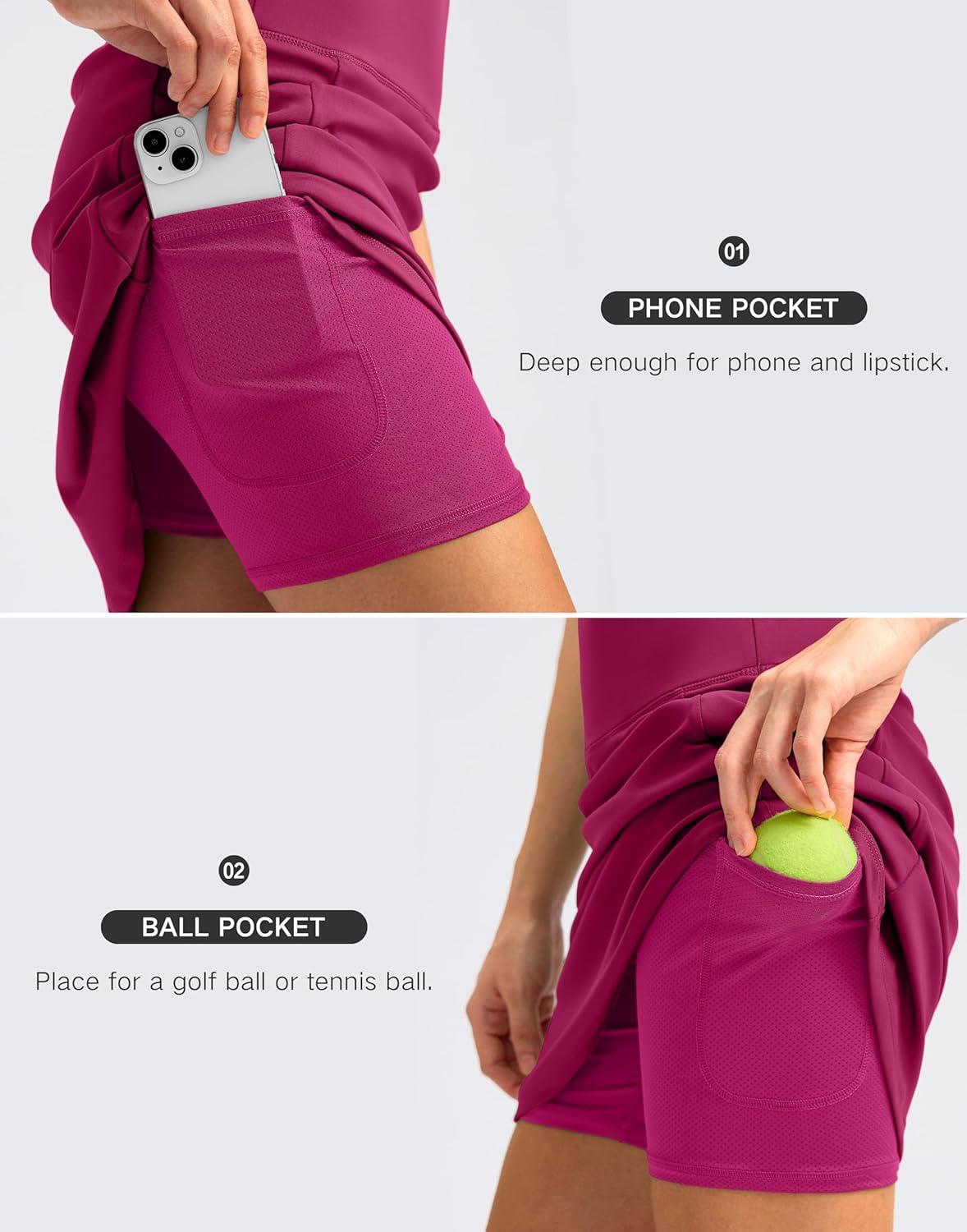 imageSANTINY 18quot Skorts for Women with 4 Pockets High Waist Long Athletic Tennis Skirt Golf Skort Dressy CasualRose