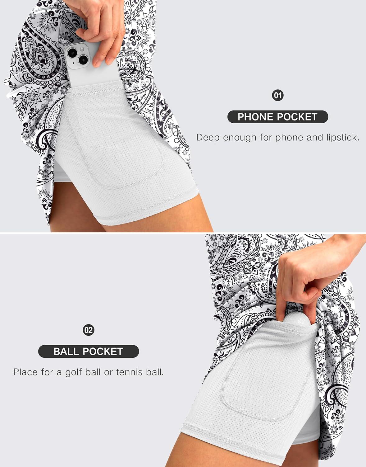 imageSANTINY 18quot Skorts for Women with 4 Pockets High Waist Long Athletic Tennis Skirt Golf Skort Dressy CasualWhite Paisley