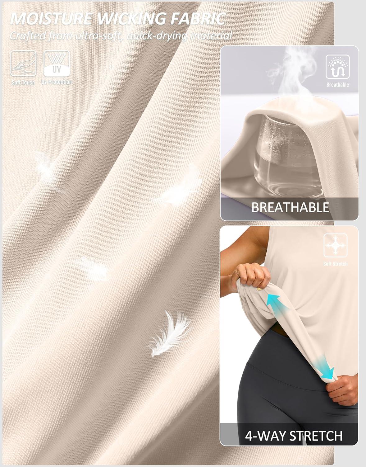 imageSANTINY Sleeveless Workout Tops for Women Breathable Lightweight Athletic Running Tank Tops Active Tennis Yoga ShirtsBeige