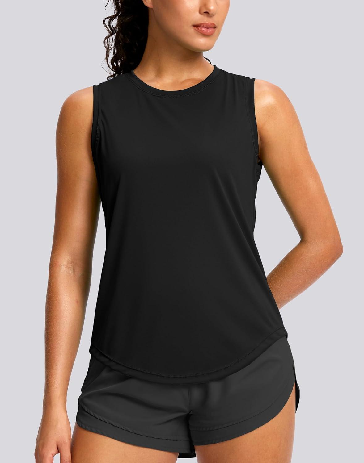 imageSANTINY Sleeveless Workout Tops for Women Breathable Lightweight Athletic Running Tank Tops Active Tennis Yoga ShirtsBlack
