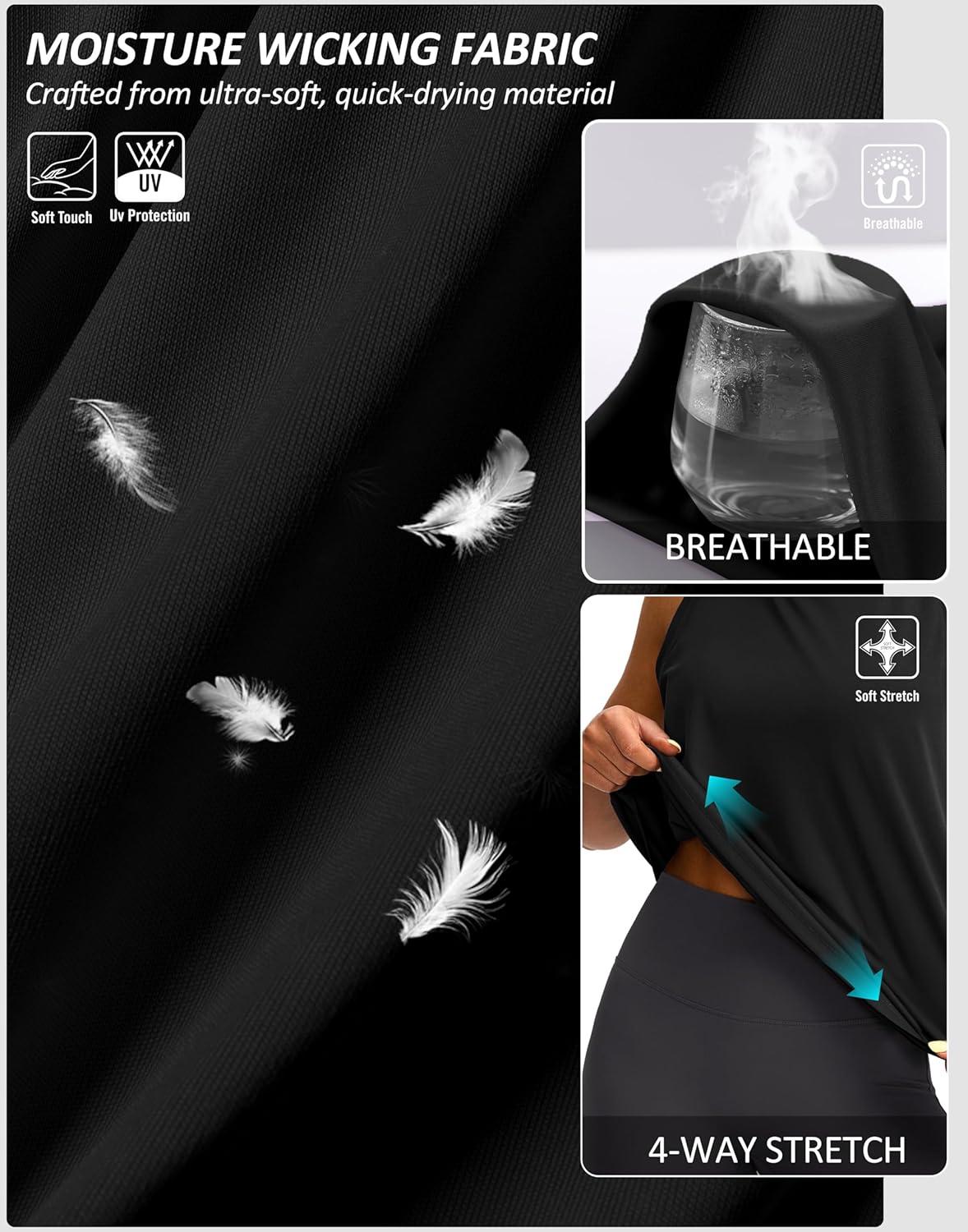 imageSANTINY Sleeveless Workout Tops for Women Breathable Lightweight Athletic Running Tank Tops Active Tennis Yoga ShirtsBlack