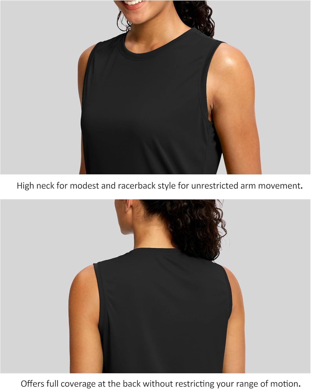 imageSANTINY Sleeveless Workout Tops for Women Breathable Lightweight Athletic Running Tank Tops Active Tennis Yoga ShirtsBlack