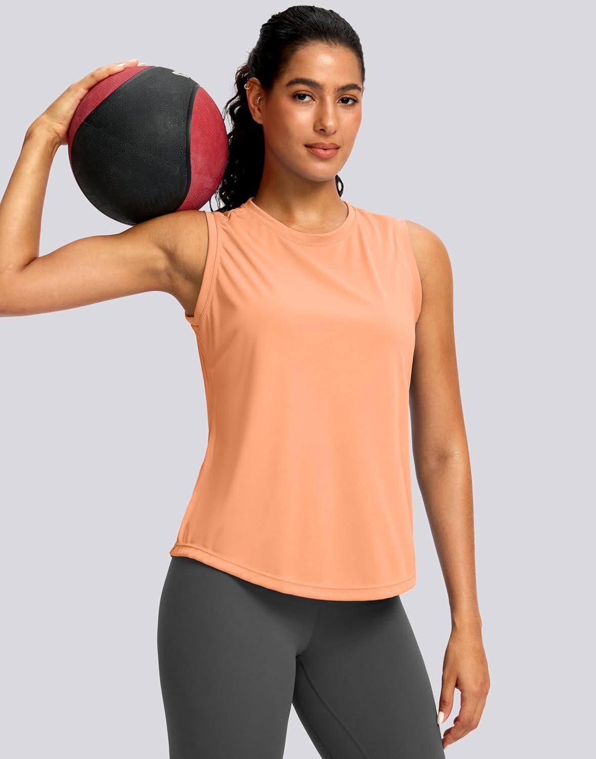 imageSANTINY Sleeveless Workout Tops for Women Breathable Lightweight Athletic Running Tank Tops Active Tennis Yoga ShirtsCoral Pink