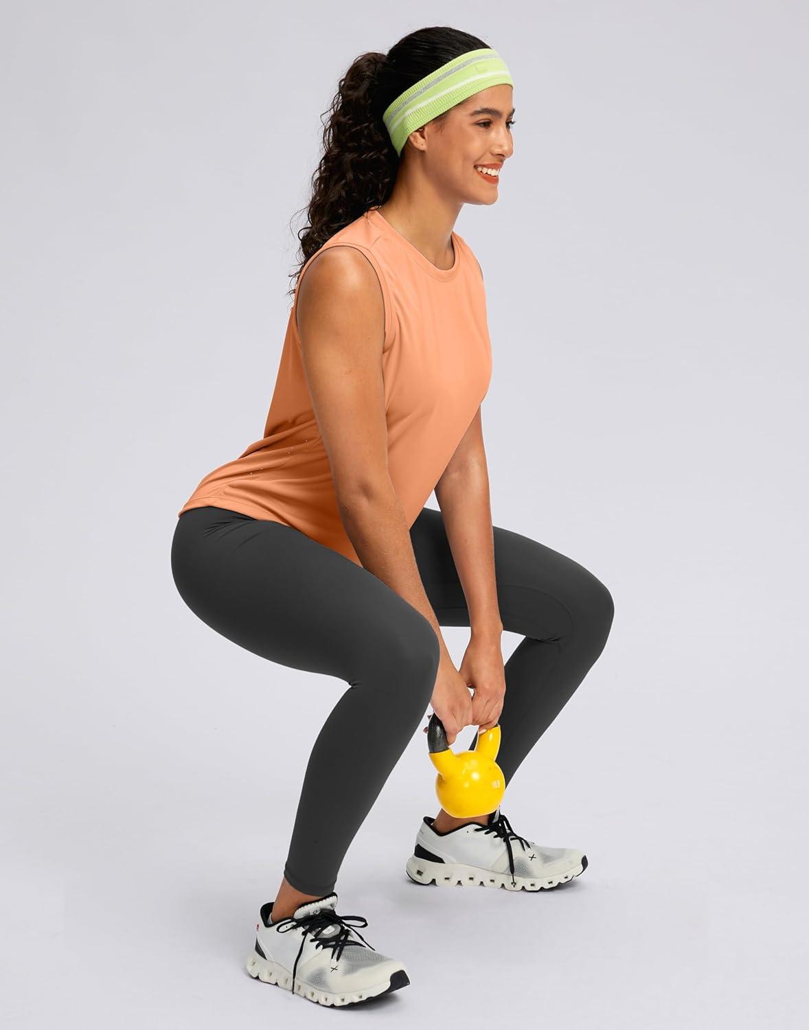 imageSANTINY Sleeveless Workout Tops for Women Breathable Lightweight Athletic Running Tank Tops Active Tennis Yoga ShirtsCoral Pink