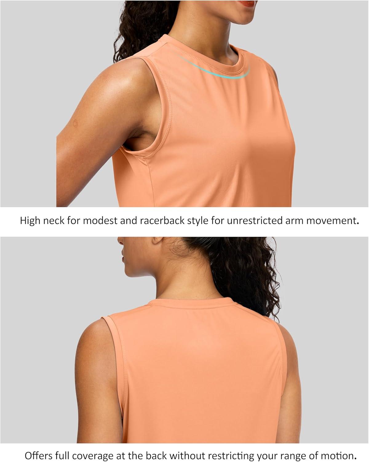 imageSANTINY Sleeveless Workout Tops for Women Breathable Lightweight Athletic Running Tank Tops Active Tennis Yoga ShirtsCoral Pink