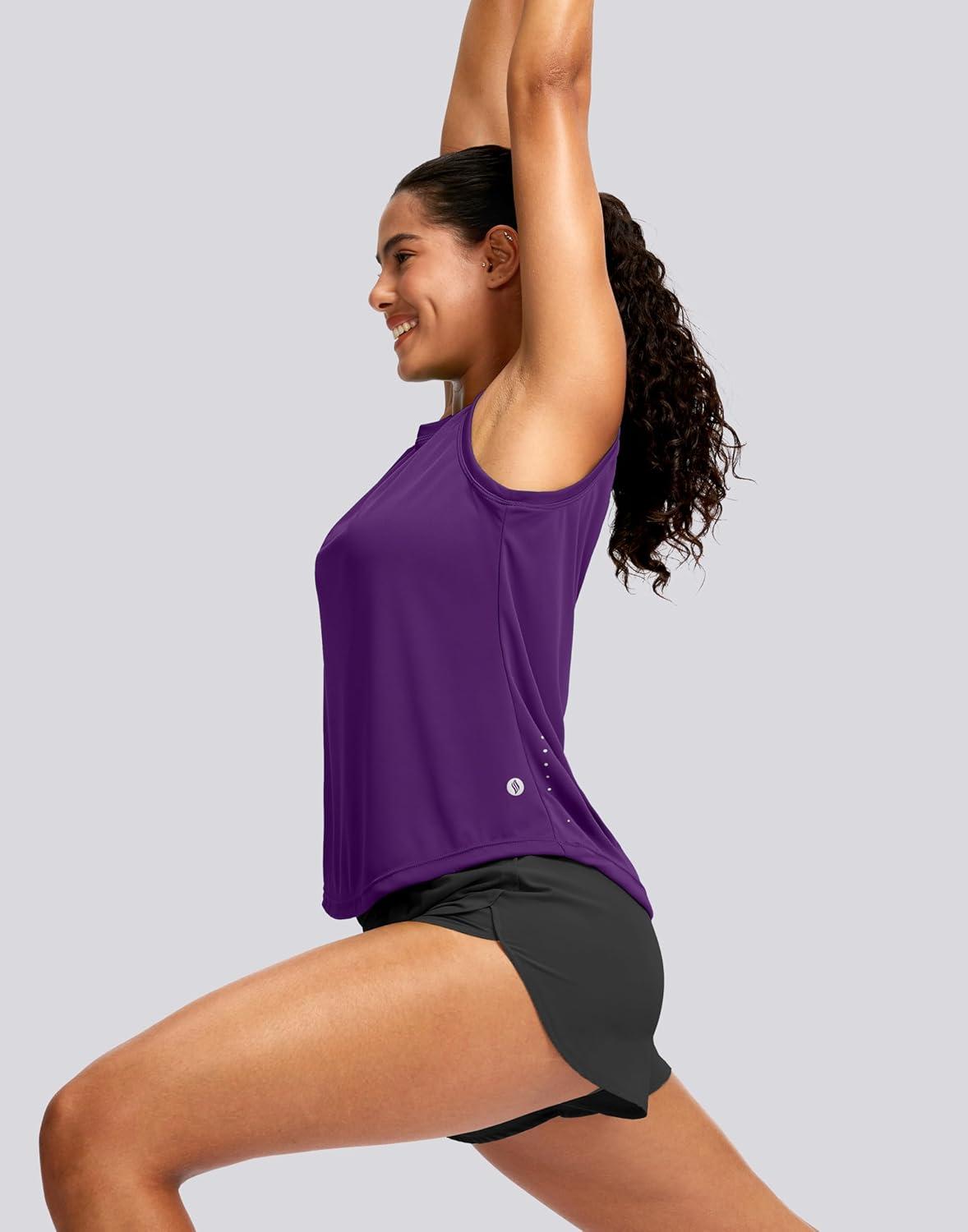 imageSANTINY Sleeveless Workout Tops for Women Breathable Lightweight Athletic Running Tank Tops Active Tennis Yoga ShirtsDark Purple