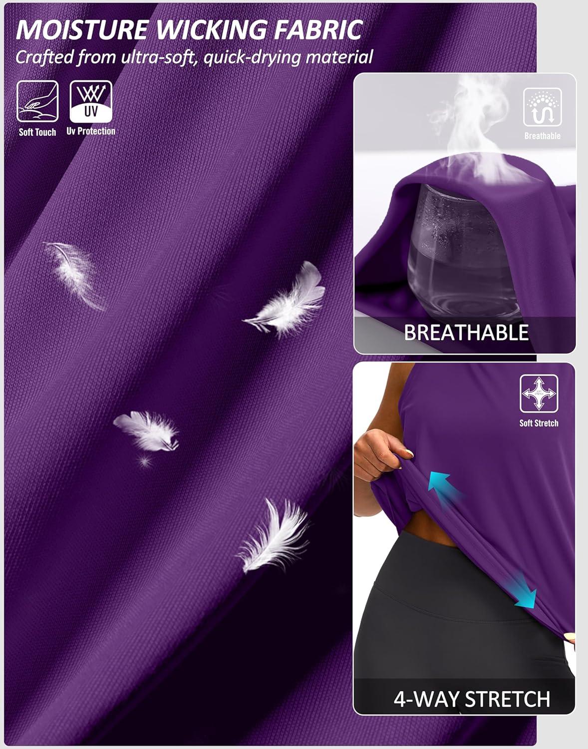 imageSANTINY Sleeveless Workout Tops for Women Breathable Lightweight Athletic Running Tank Tops Active Tennis Yoga ShirtsDark Purple