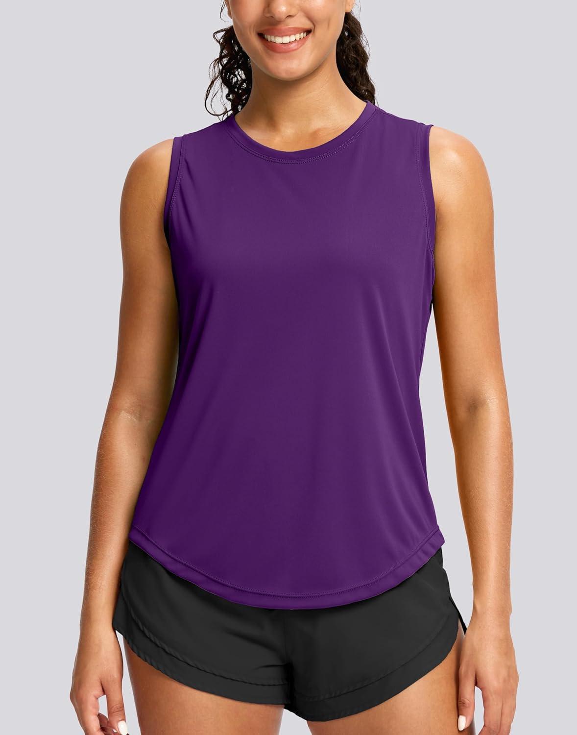 imageSANTINY Sleeveless Workout Tops for Women Breathable Lightweight Athletic Running Tank Tops Active Tennis Yoga ShirtsDark Purple