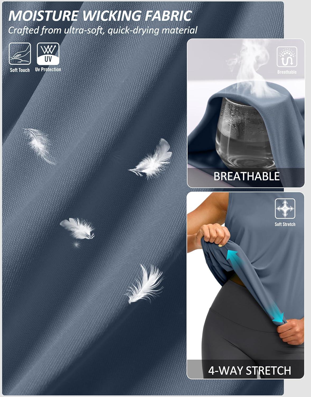 imageSANTINY Sleeveless Workout Tops for Women Breathable Lightweight Athletic Running Tank Tops Active Tennis Yoga ShirtsDustyblue