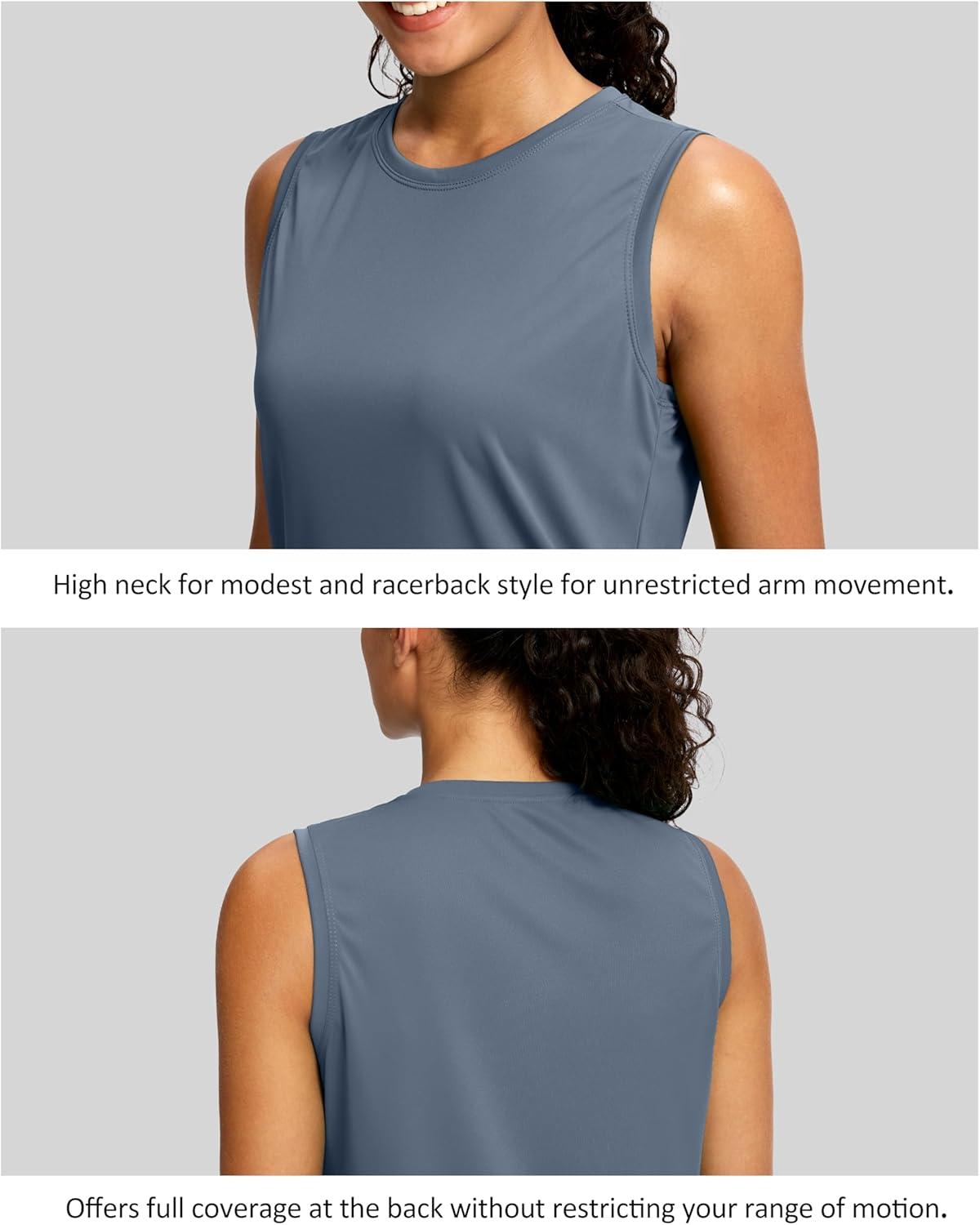 imageSANTINY Sleeveless Workout Tops for Women Breathable Lightweight Athletic Running Tank Tops Active Tennis Yoga ShirtsDustyblue