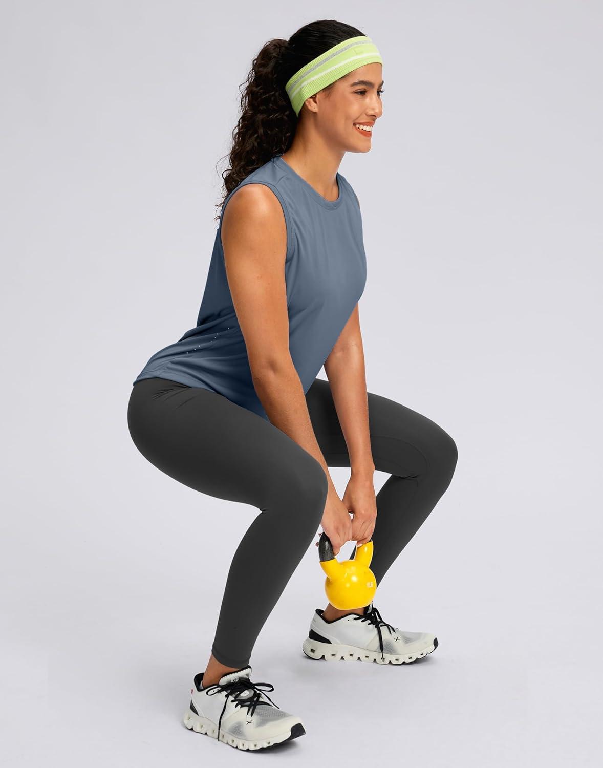 imageSANTINY Sleeveless Workout Tops for Women Breathable Lightweight Athletic Running Tank Tops Active Tennis Yoga ShirtsDustyblue