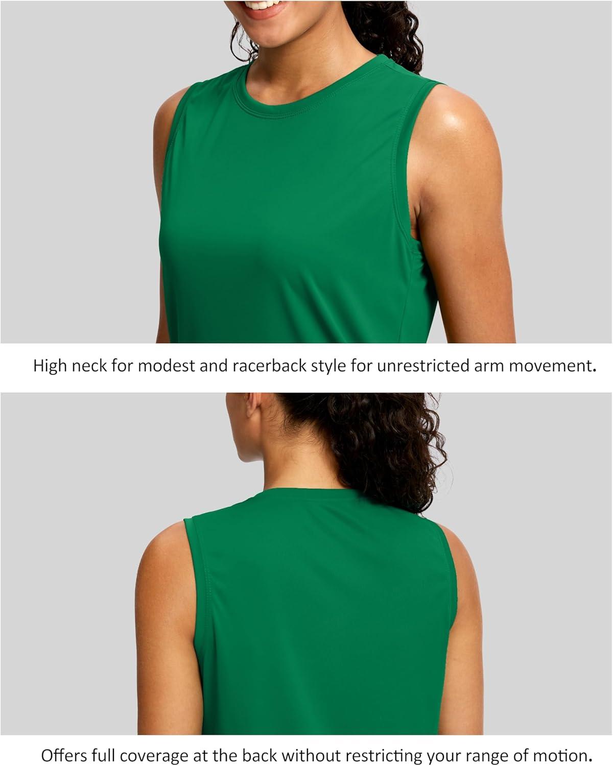 imageSANTINY Sleeveless Workout Tops for Women Breathable Lightweight Athletic Running Tank Tops Active Tennis Yoga ShirtsGreen