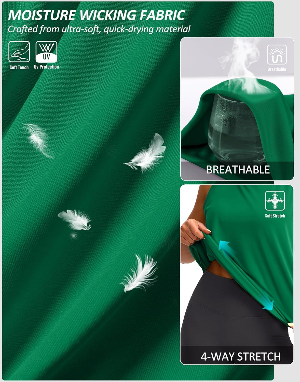 imageSANTINY Sleeveless Workout Tops for Women Breathable Lightweight Athletic Running Tank Tops Active Tennis Yoga ShirtsGreen