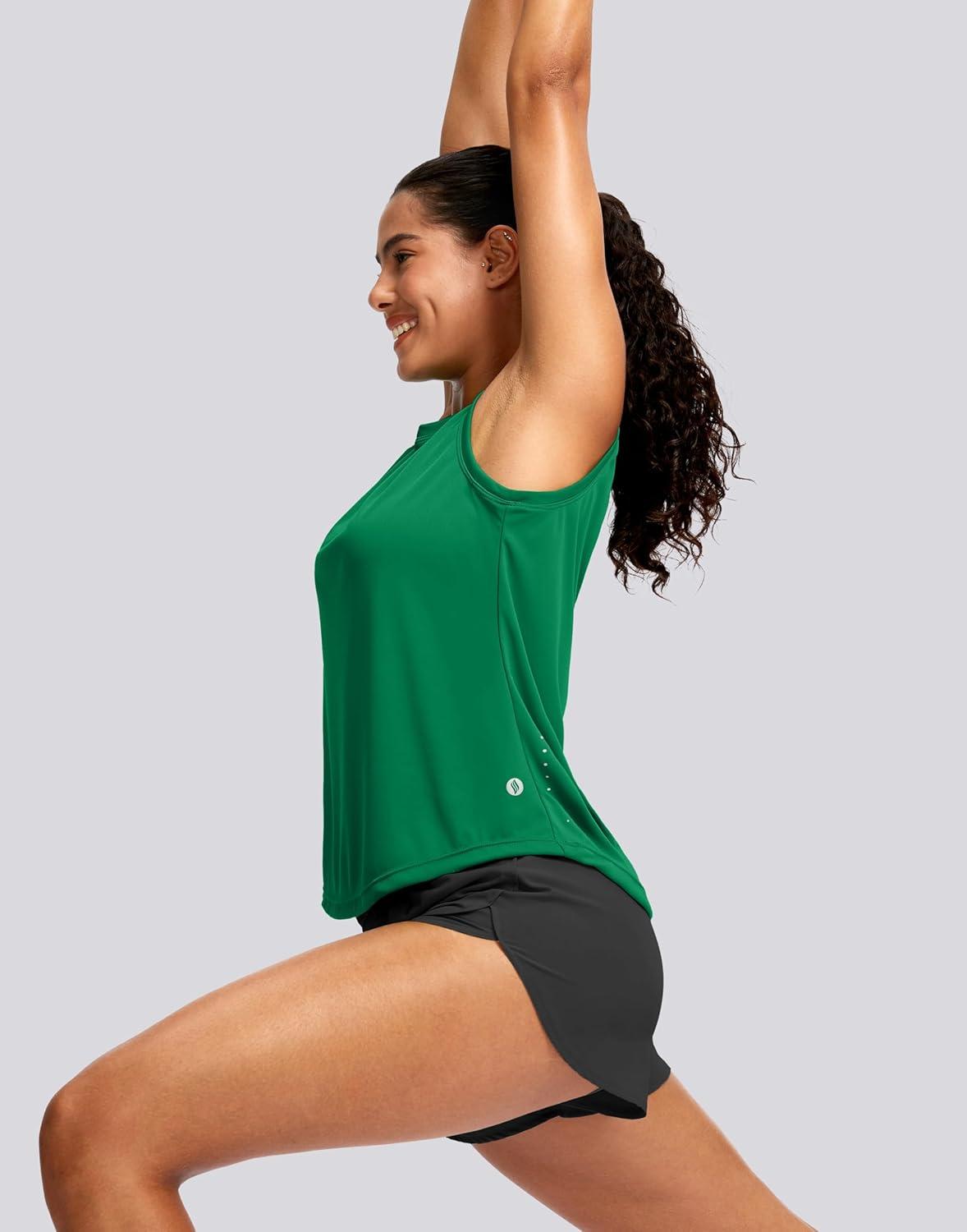 imageSANTINY Sleeveless Workout Tops for Women Breathable Lightweight Athletic Running Tank Tops Active Tennis Yoga ShirtsGreen