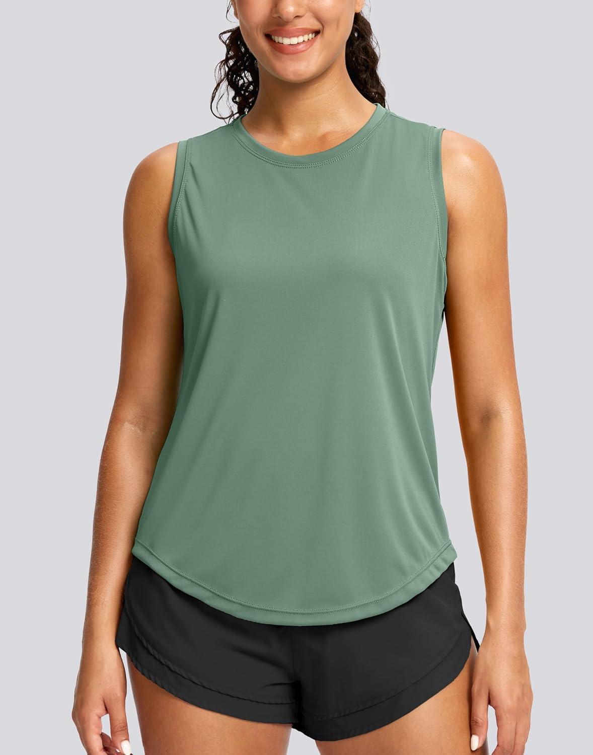 imageSANTINY Sleeveless Workout Tops for Women Breathable Lightweight Athletic Running Tank Tops Active Tennis Yoga ShirtsGreysage