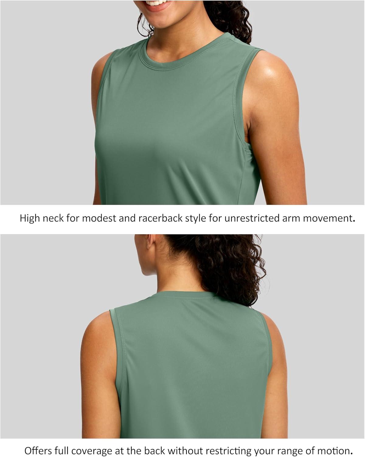 imageSANTINY Sleeveless Workout Tops for Women Breathable Lightweight Athletic Running Tank Tops Active Tennis Yoga ShirtsGreysage