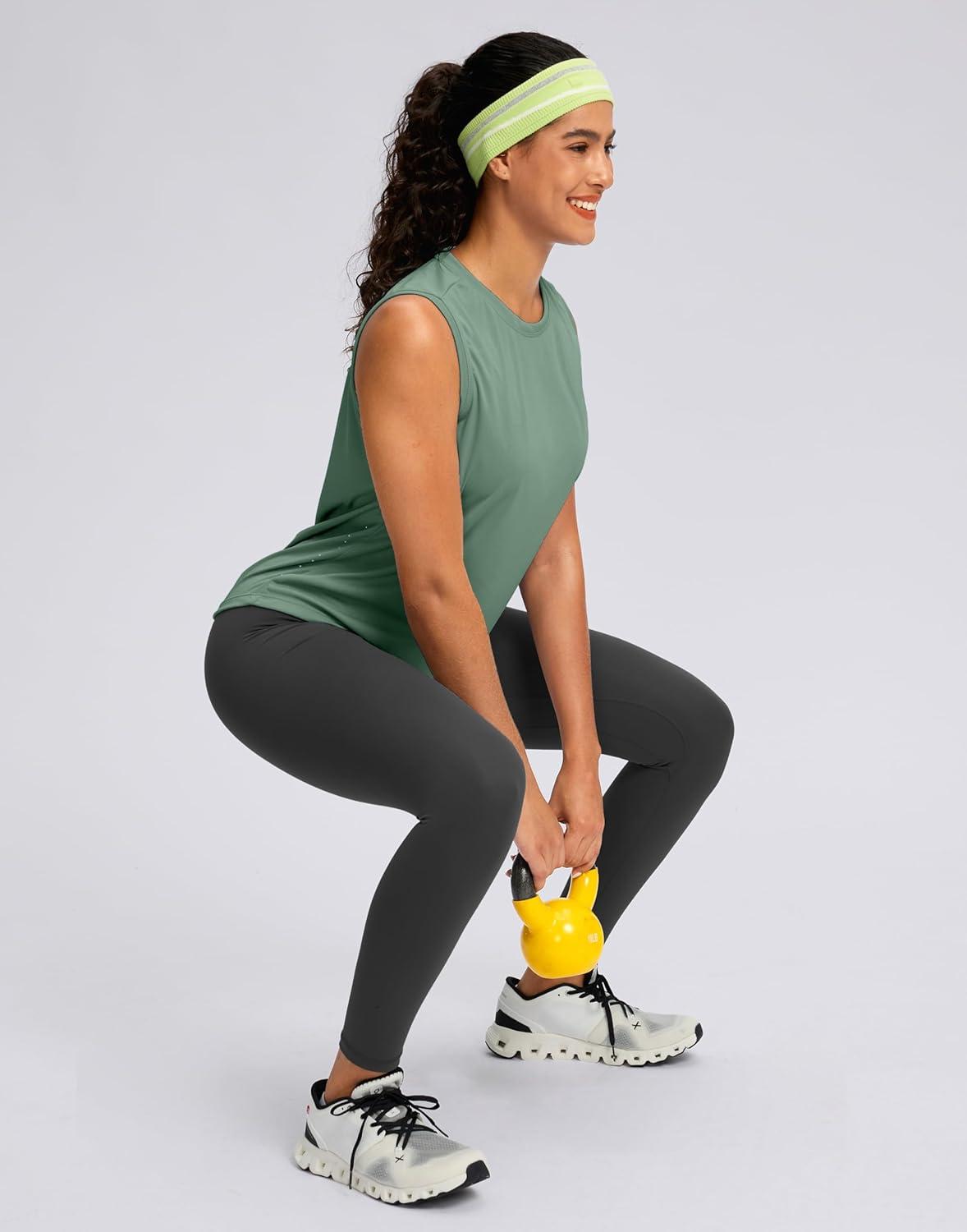 imageSANTINY Sleeveless Workout Tops for Women Breathable Lightweight Athletic Running Tank Tops Active Tennis Yoga ShirtsGreysage