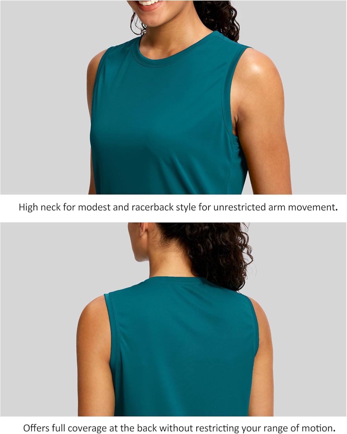 imageSANTINY Sleeveless Workout Tops for Women Breathable Lightweight Athletic Running Tank Tops Active Tennis Yoga ShirtsHarbor Blue